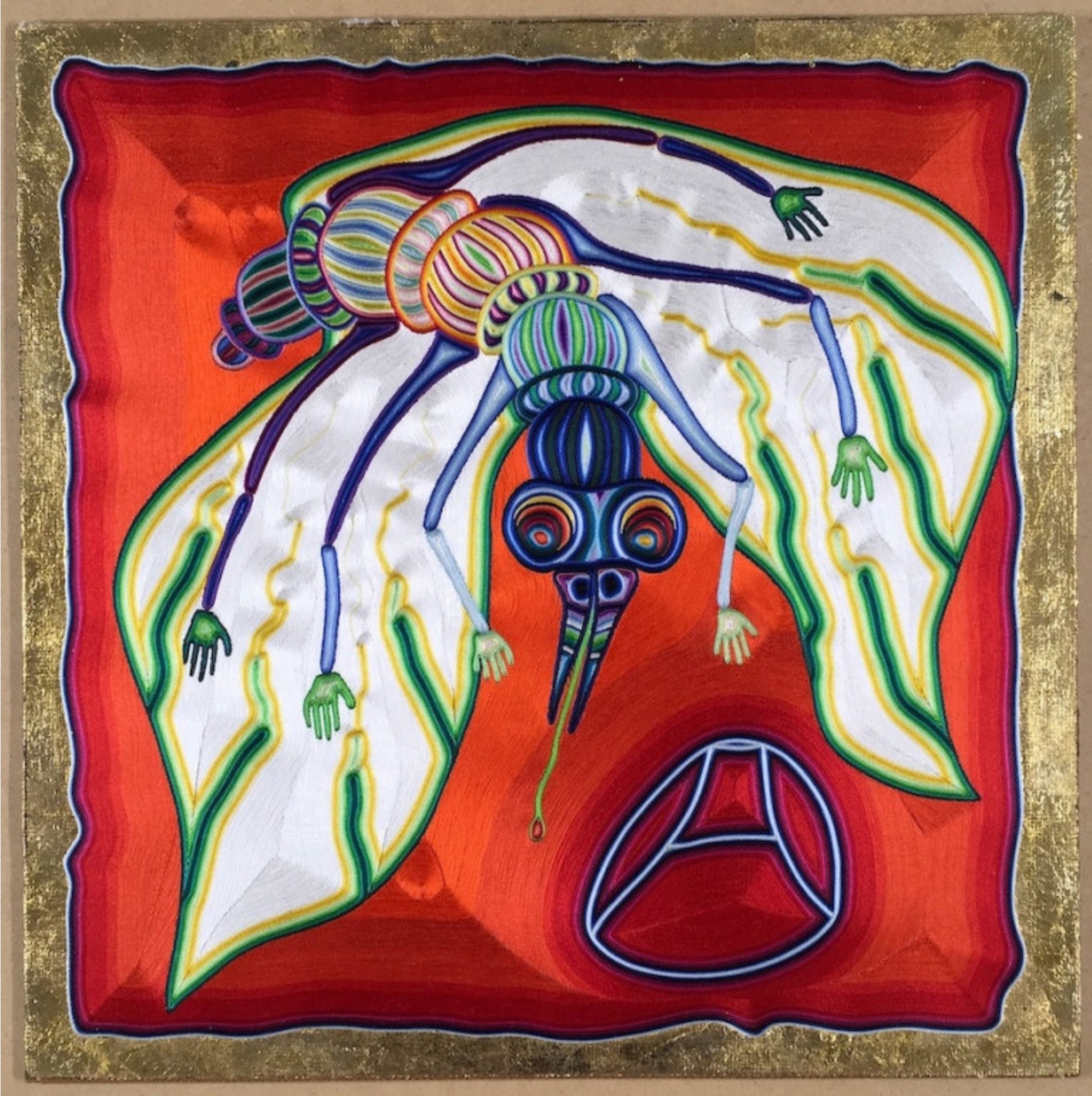 06 Anarchie Die Fliege Mit Schmiss 1984 Seidenfaden Und Gold Auf Hartfaserplatte